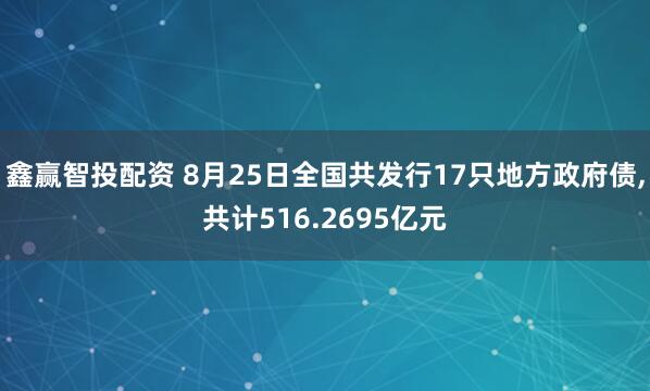 鑫赢智投配资 8月25日全国共发行17只地方政府债,共计516.2695亿元